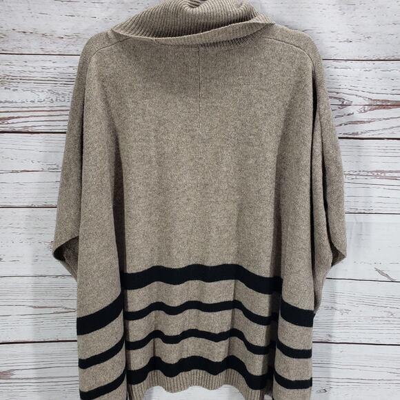 Tahari Women's Brown Wool Yak Hair Striped Poncho Sweater Size Small - Picture 11 of 12